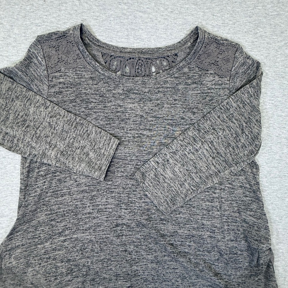 Style & Co Grey Space Dye Lace Crochet Trim 3/4 Sleeve Top Medium - Picture 1 of 7